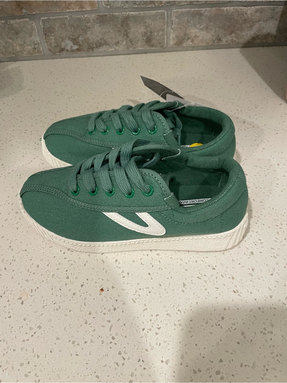 Tretorn Green Canvas Kids Sneakers with White Sole